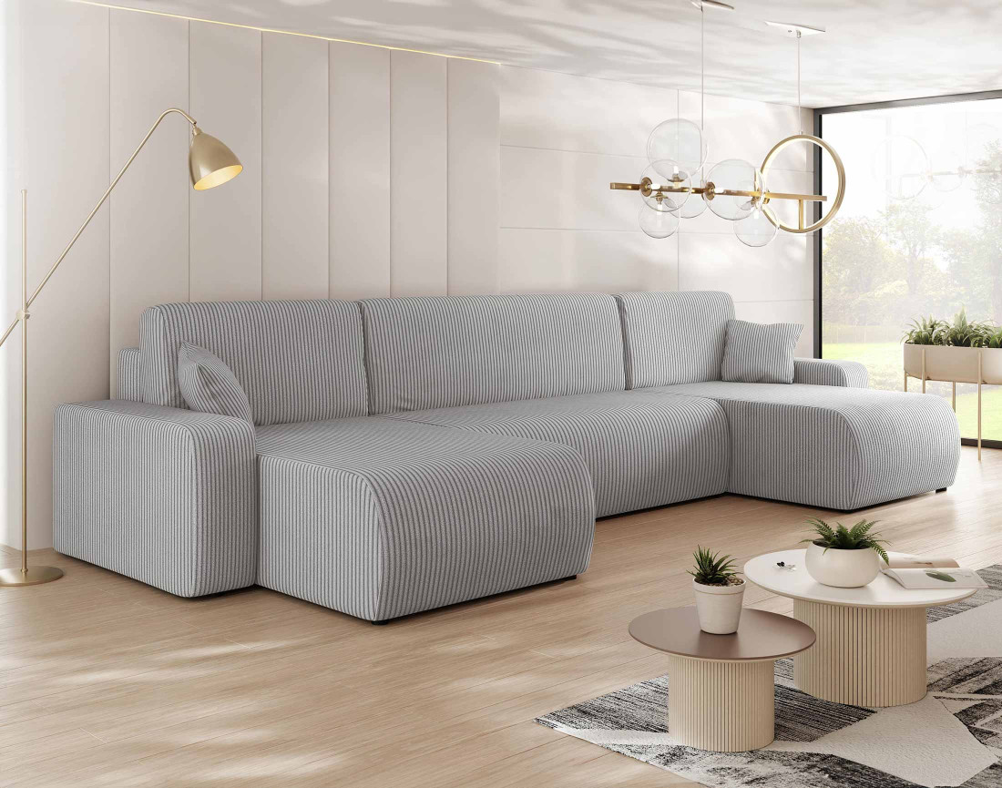 Canapé panoramique en U 7 places convertible avec coffre en velours côtelé Artemisa