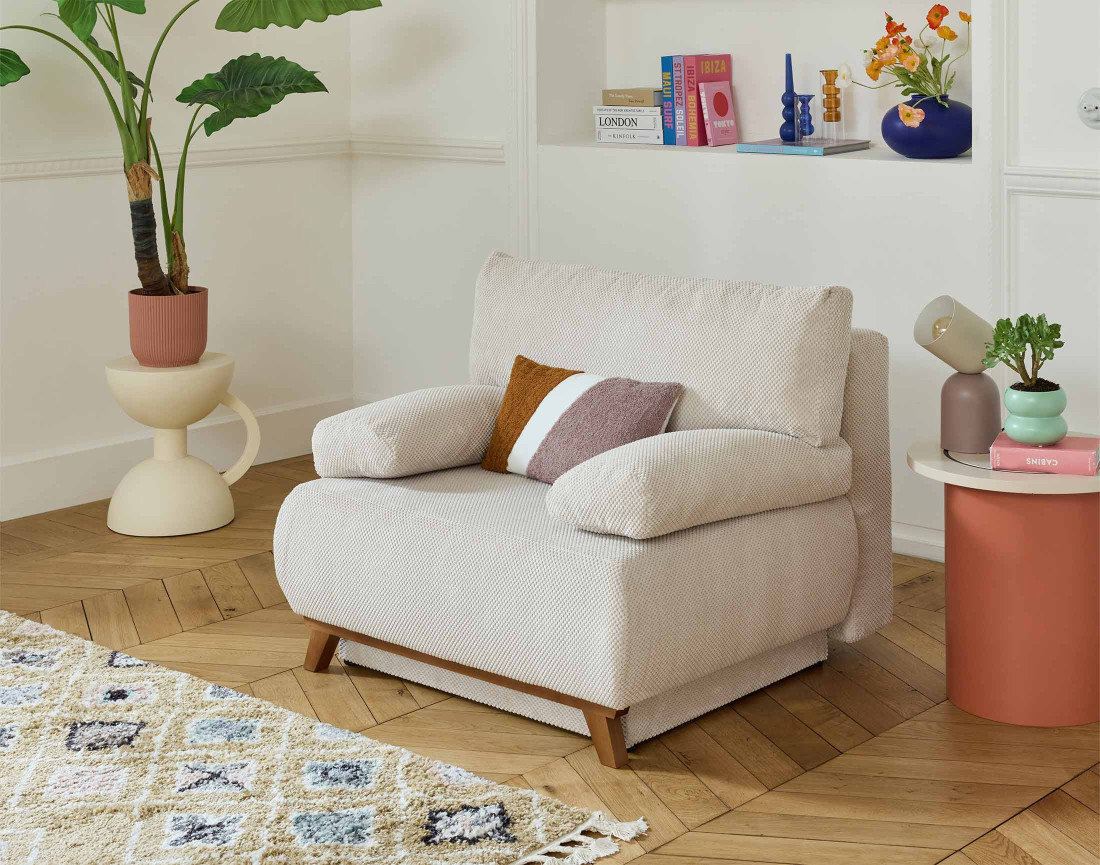 Fauteuil convertible avec coffre en velours texturé Cristal