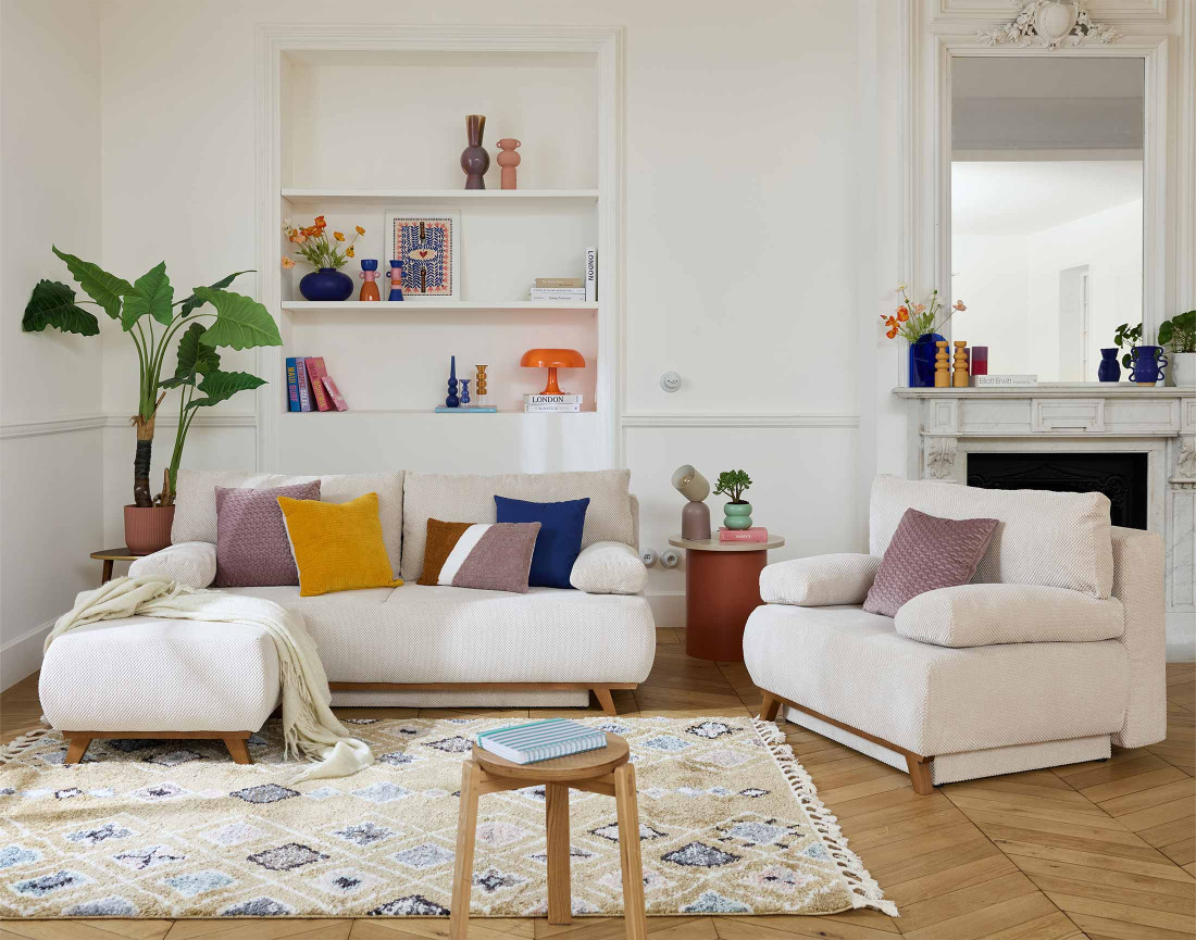 Fauteuil convertible avec coffre en velours texturé Cristal