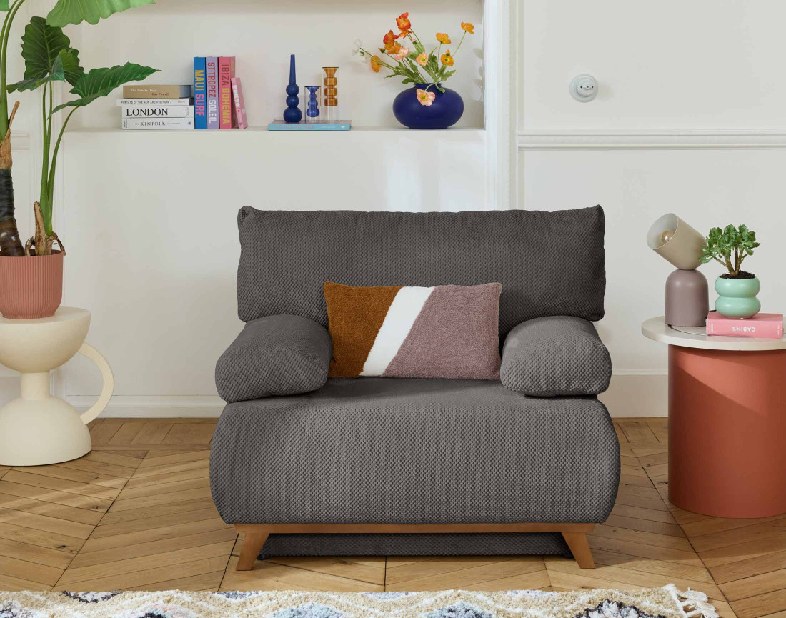 Fauteuil convertible avec coffre en velours texturé Cristal