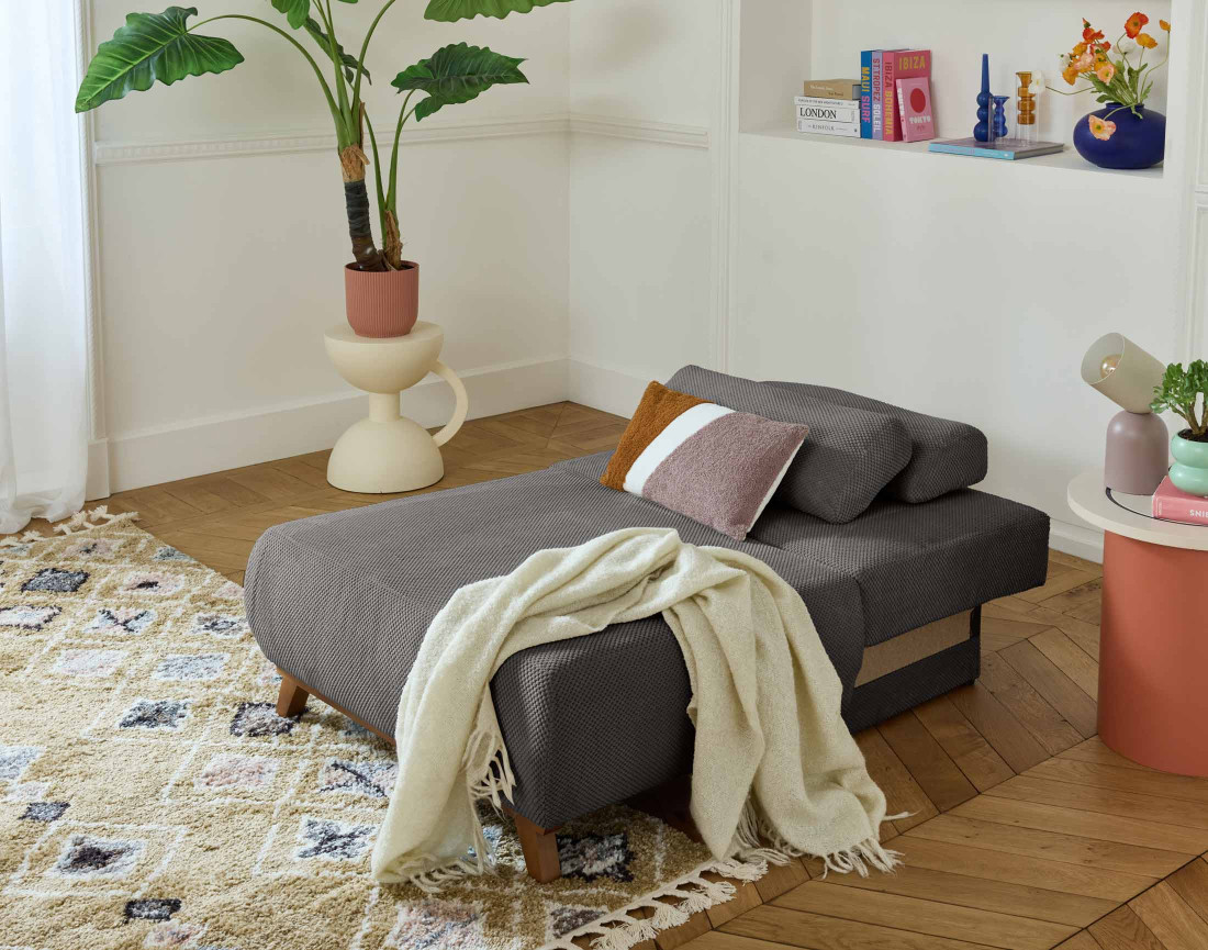 Fauteuil convertible avec coffre en velours texturé Cristal