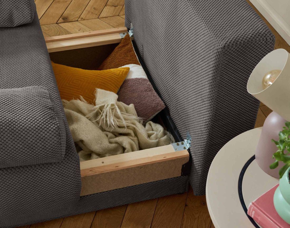 Fauteuil convertible avec coffre en velours texturé Cristal