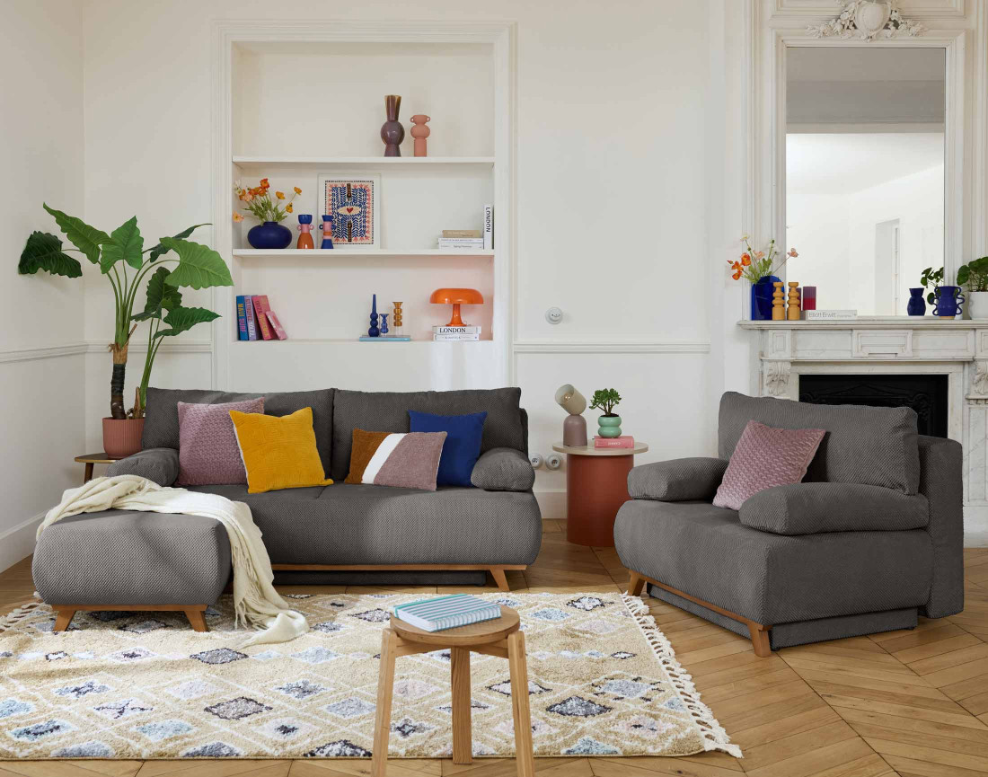 Fauteuil convertible avec coffre en velours texturé Cristal