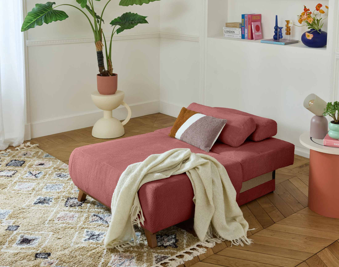 Fauteuil convertible avec coffre en velours texturé Cristal