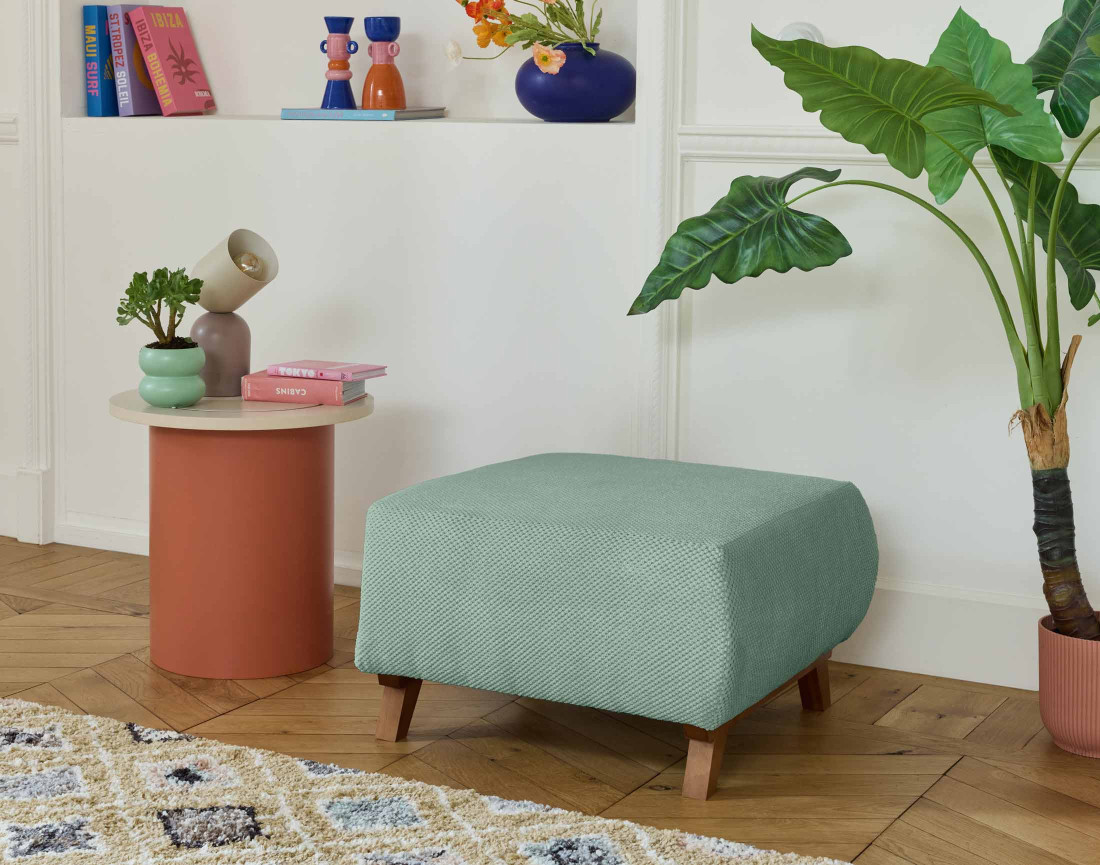 Pouf modulable 65 cm en velours texturé Cristal