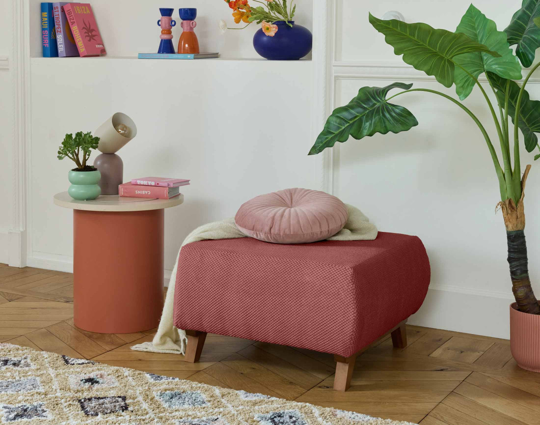 Pouf modulable 65 cm en velours texturé Cristal