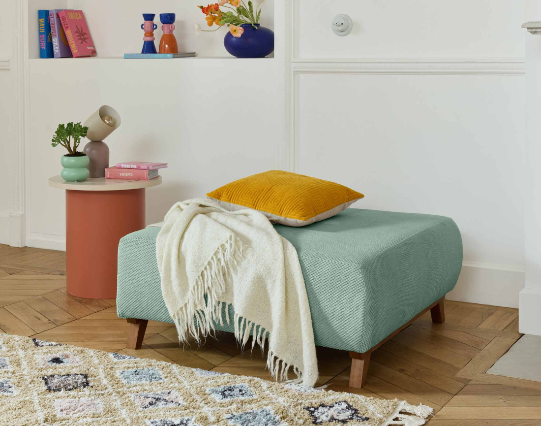 Pouf 95 cm en velours texturé Cristal