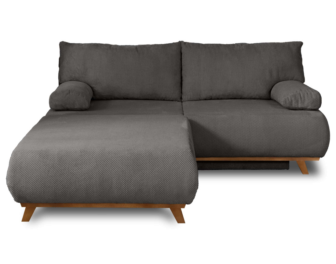 Canapé 3 places convertible avec coffre et grand pouf en velours texturé Cristal