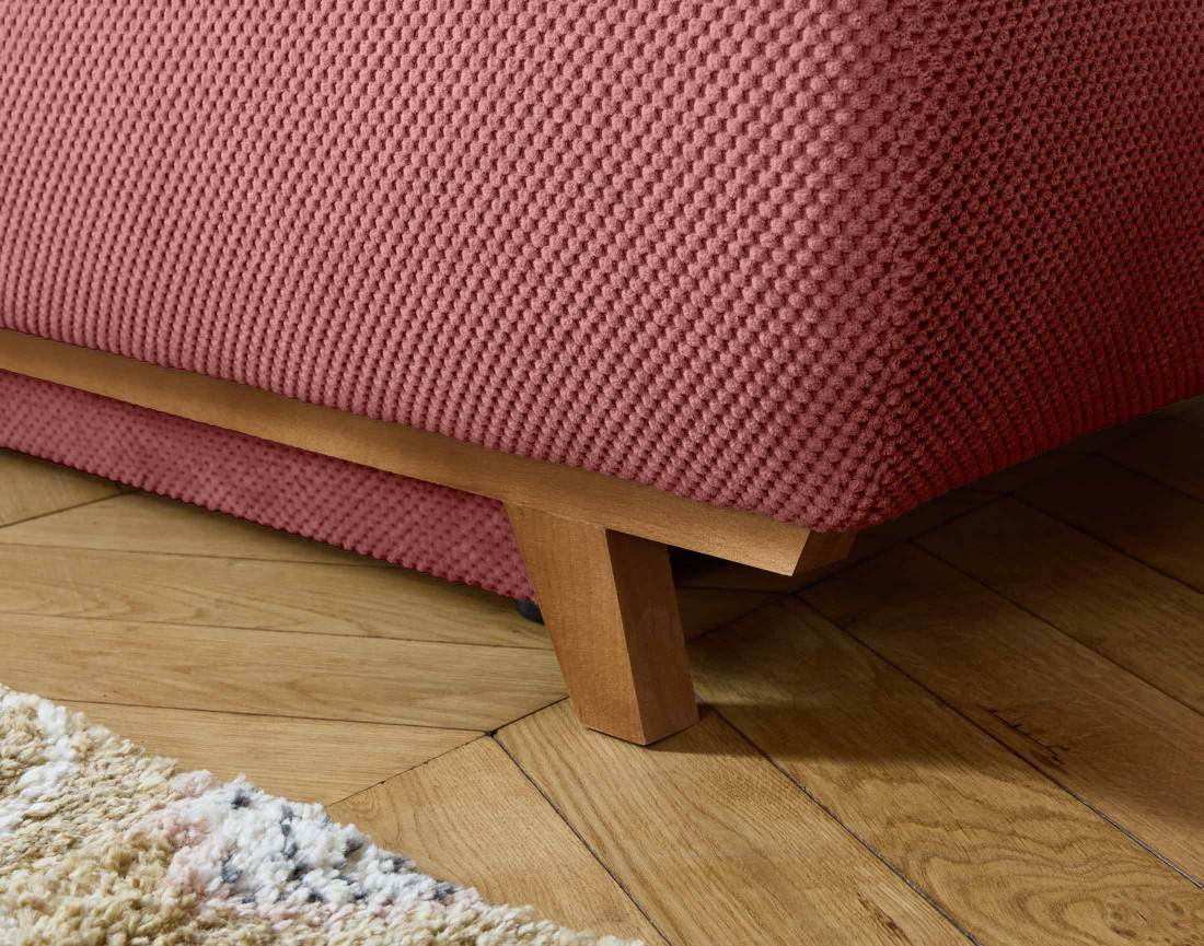 Canapé 3 places convertible avec coffre et grand pouf en velours texturé Cristal