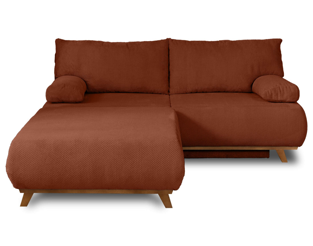 Canapé 3 places convertible avec coffre et grand pouf en velours texturé Cristal