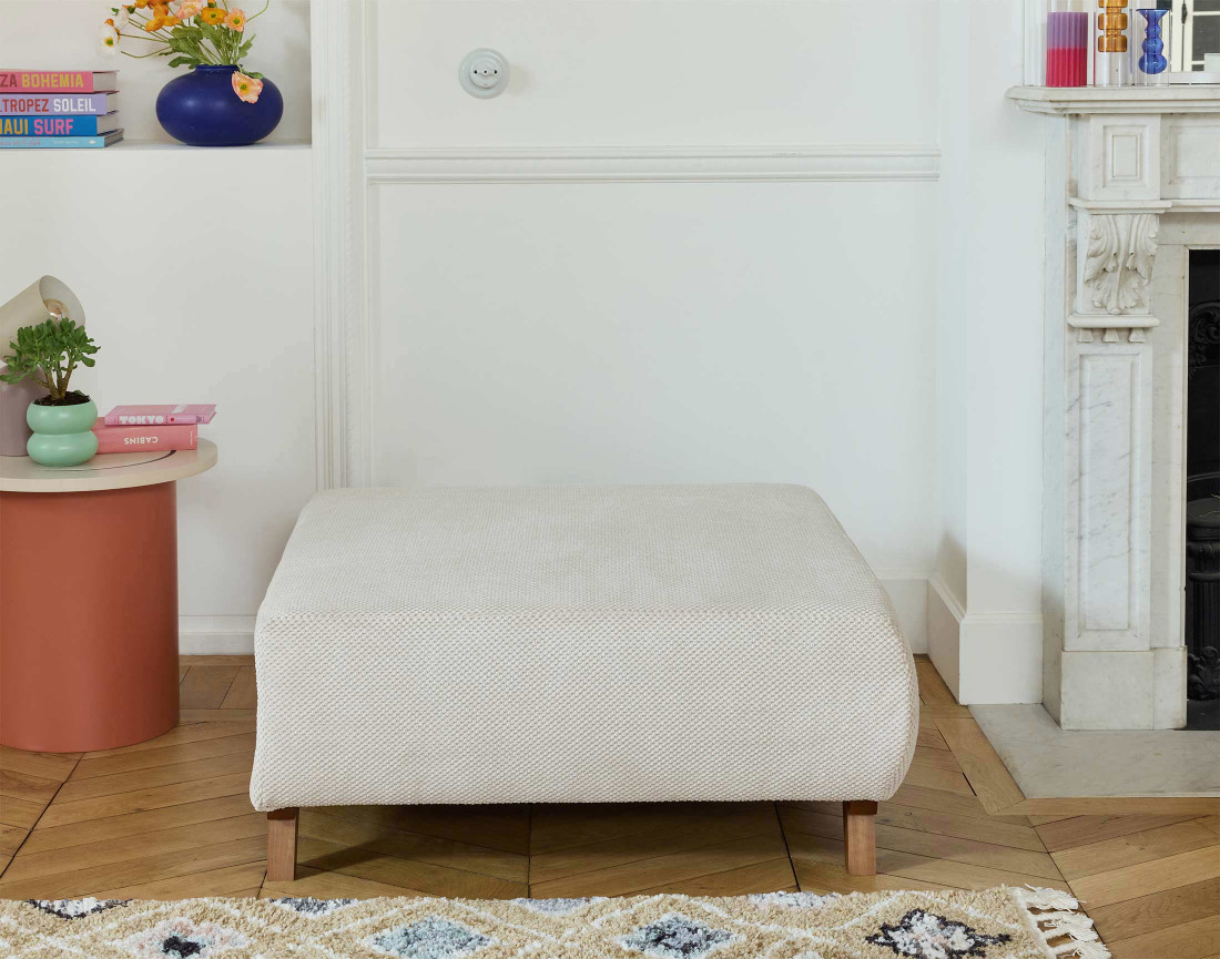 Fauteuil convertible avec coffre et grand pouf en velours texturé Cristal