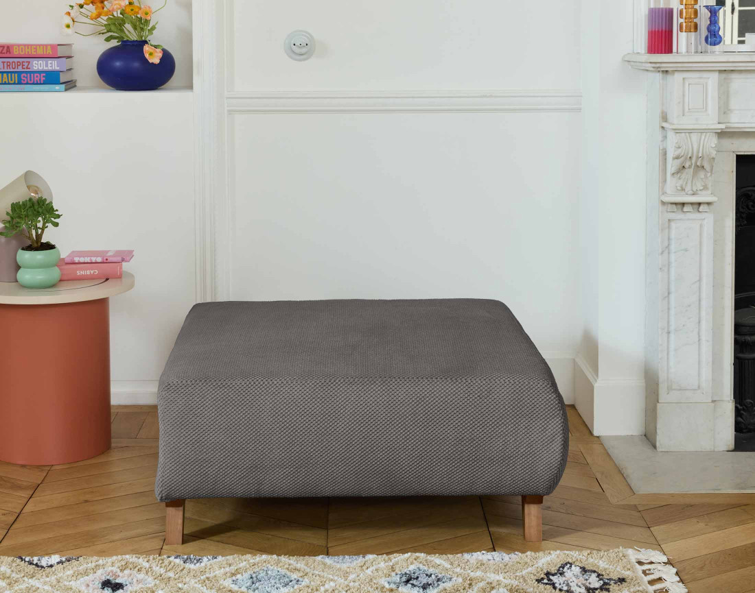 Fauteuil convertible avec coffre et grand pouf en velours texturé Cristal