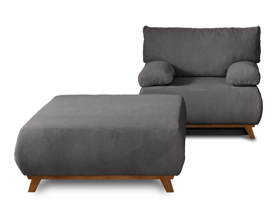 Fauteuil convertible avec coffre et grand pouf en velours texturé Cristal