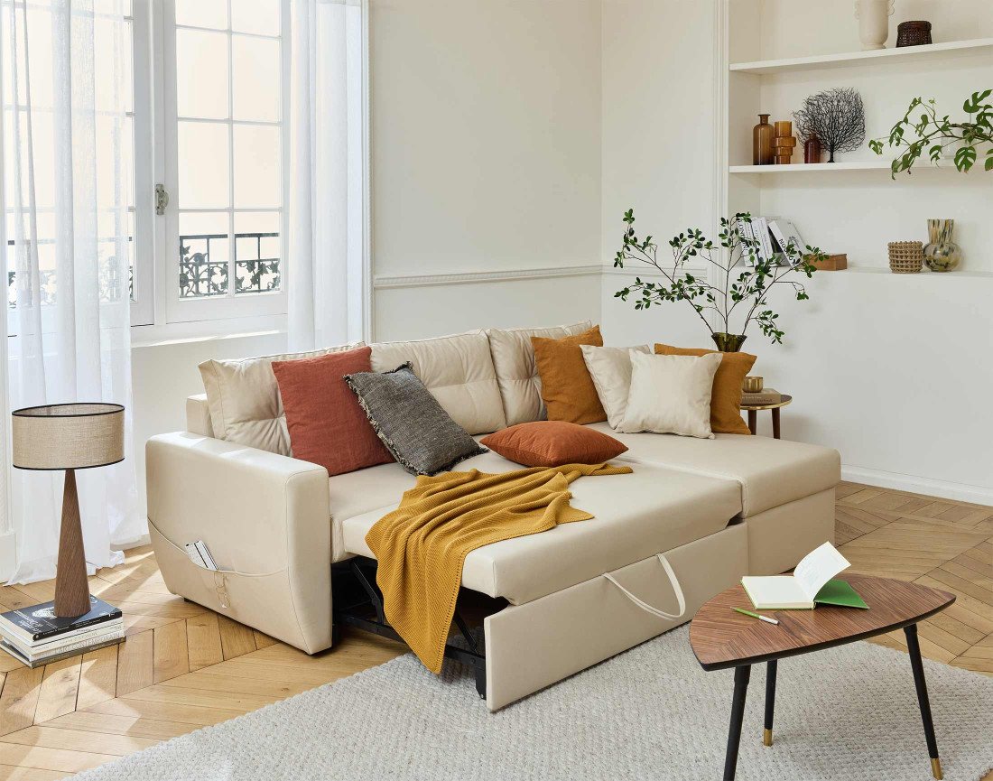 Canapé d'angle réversible 4 places convertible avec coffre en simili Astoria