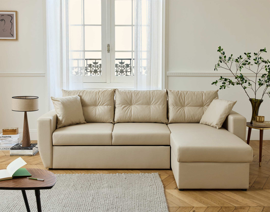 Canapé d'angle réversible 4 places convertible avec coffre en cuir vegan Astoria