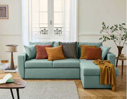 Canapé d'angle réversible 4 places convertible avec coffre en simili Astoria