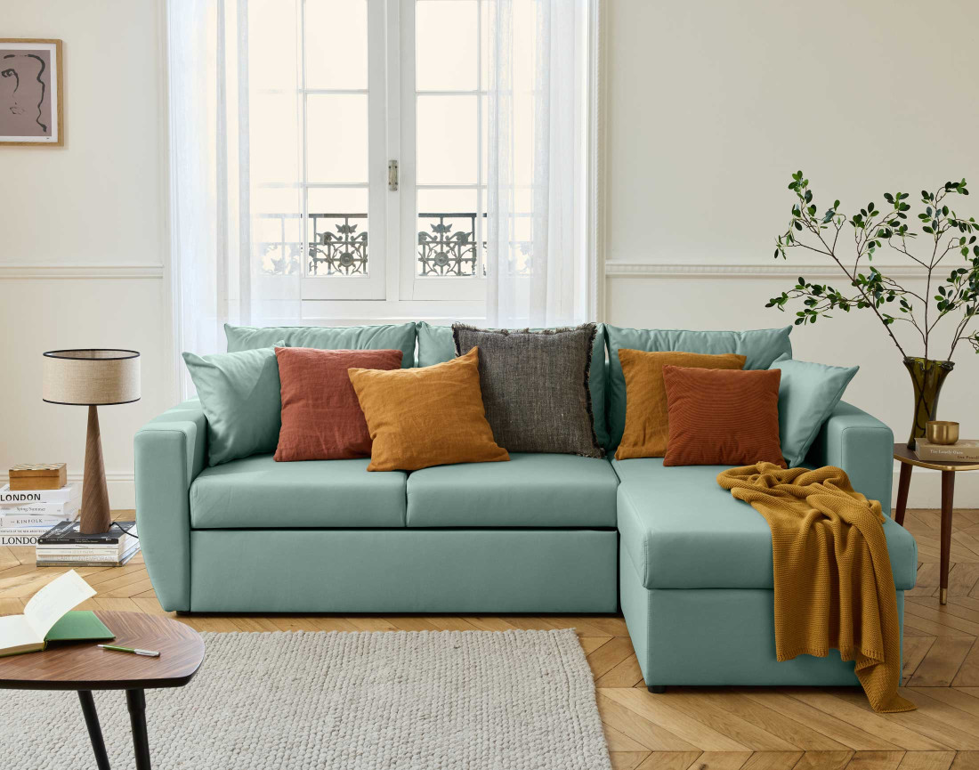 Canapé d'angle réversible 4 places convertible avec coffre en simili Astoria