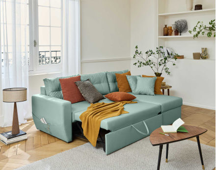 Canapé d'angle réversible 4 places convertible avec coffre en simili Astoria