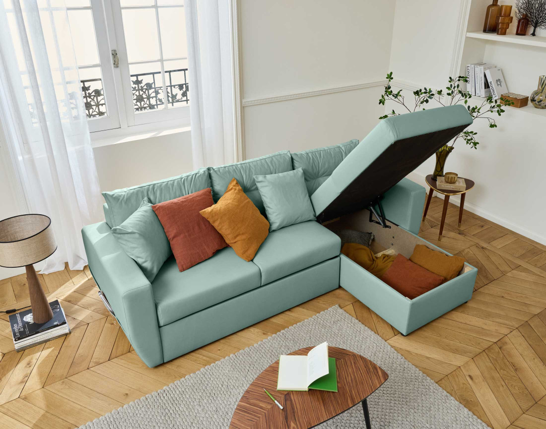 Canapé d'angle réversible 4 places convertible avec coffre en simili Astoria