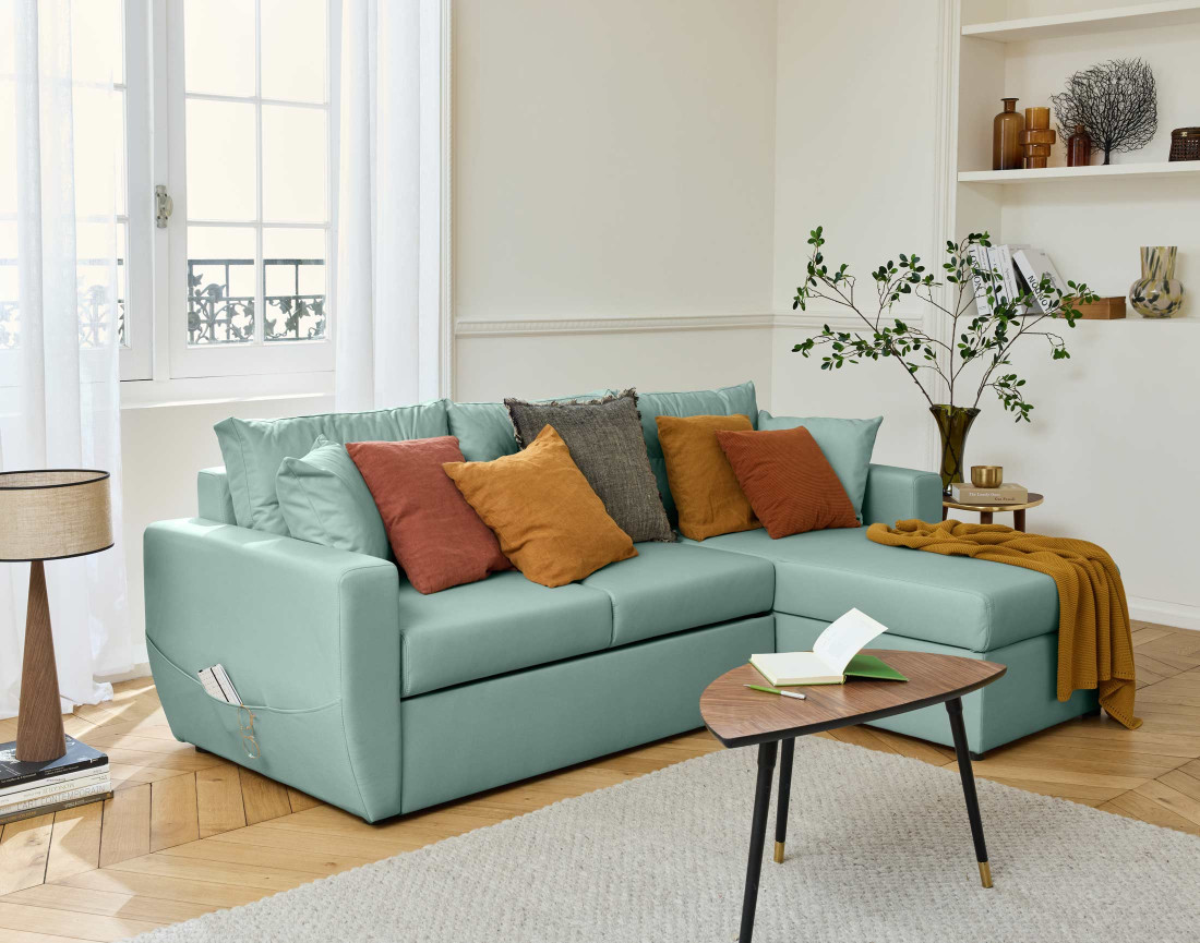 Canapé d'angle réversible 4 places convertible avec coffre en simili Astoria