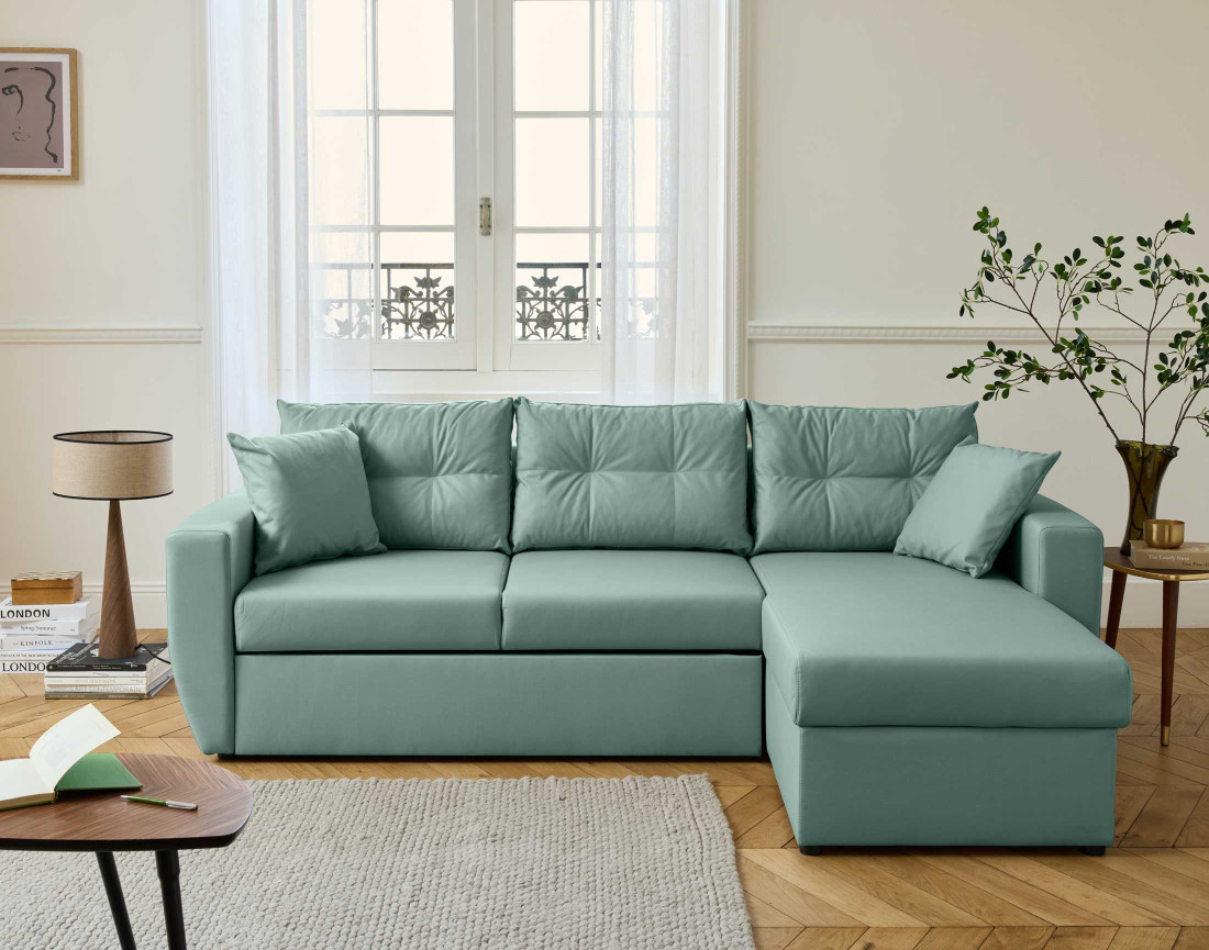 Canapé d'angle réversible 4 places convertible avec coffre en simili Astoria