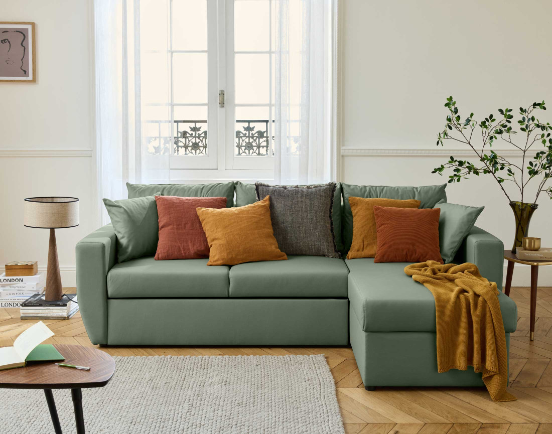 Canapé d'angle réversible 4 places convertible avec coffre en simili Astoria