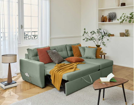 Canapé d'angle réversible 4 places convertible avec coffre en simili Astoria