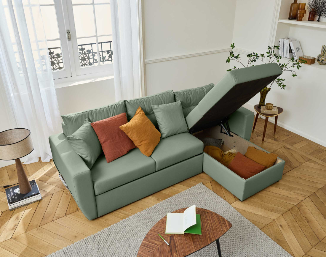 Canapé d'angle réversible 4 places convertible avec coffre en simili Astoria