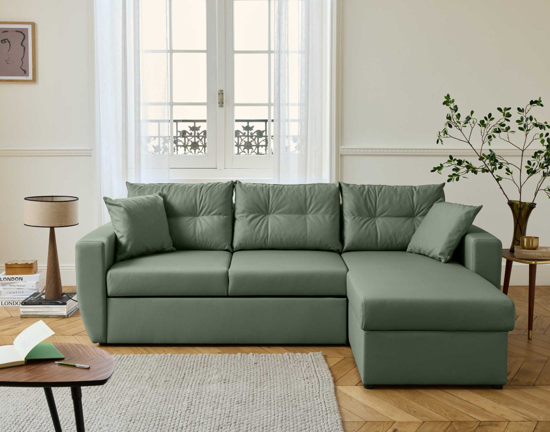 Canapé d'angle réversible 4 places convertible avec coffre en simili Astoria