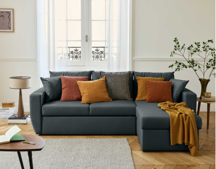 Canapé d'angle réversible 4 places convertible avec coffre en simili Astoria