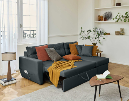 Canapé d'angle réversible 4 places convertible avec coffre en simili Astoria