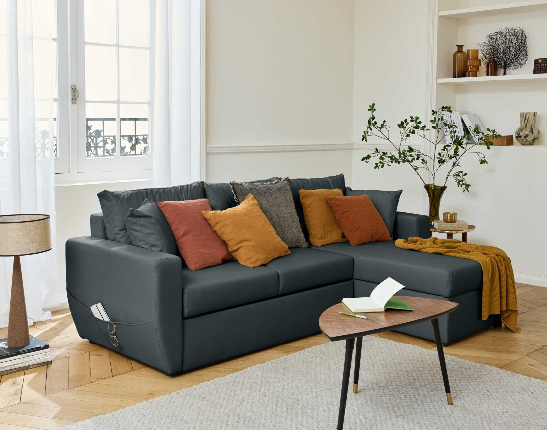 Canapé d'angle réversible 4 places convertible avec coffre en simili Astoria