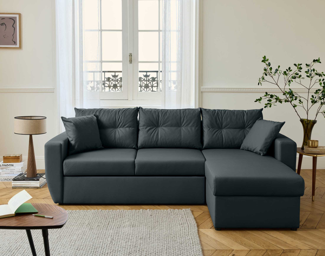Canapé d'angle réversible 4 places convertible avec coffre en simili Astoria