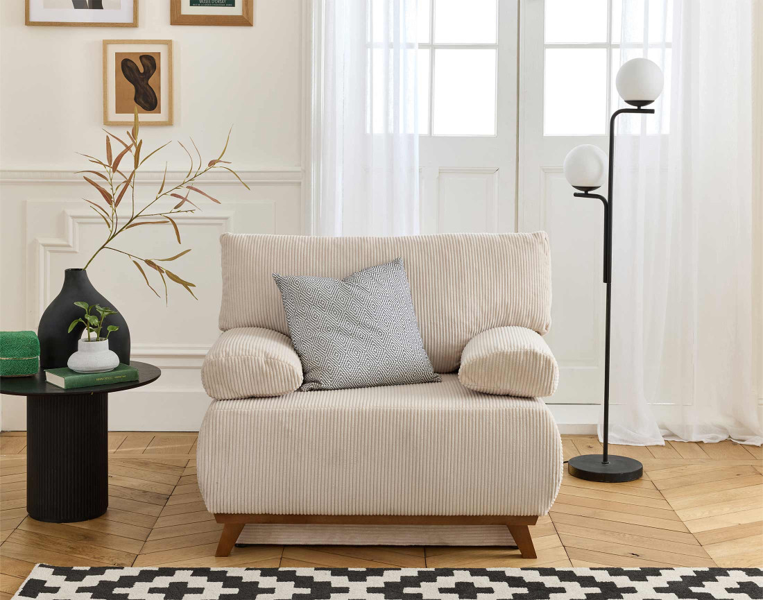 Fauteuil convertible avec coffre en velours côtelé Cristal