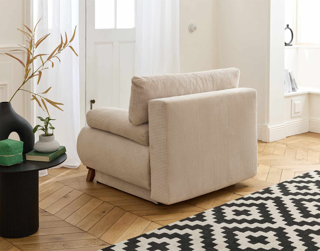 Fauteuil convertible avec coffre en velours côtelé Cristal