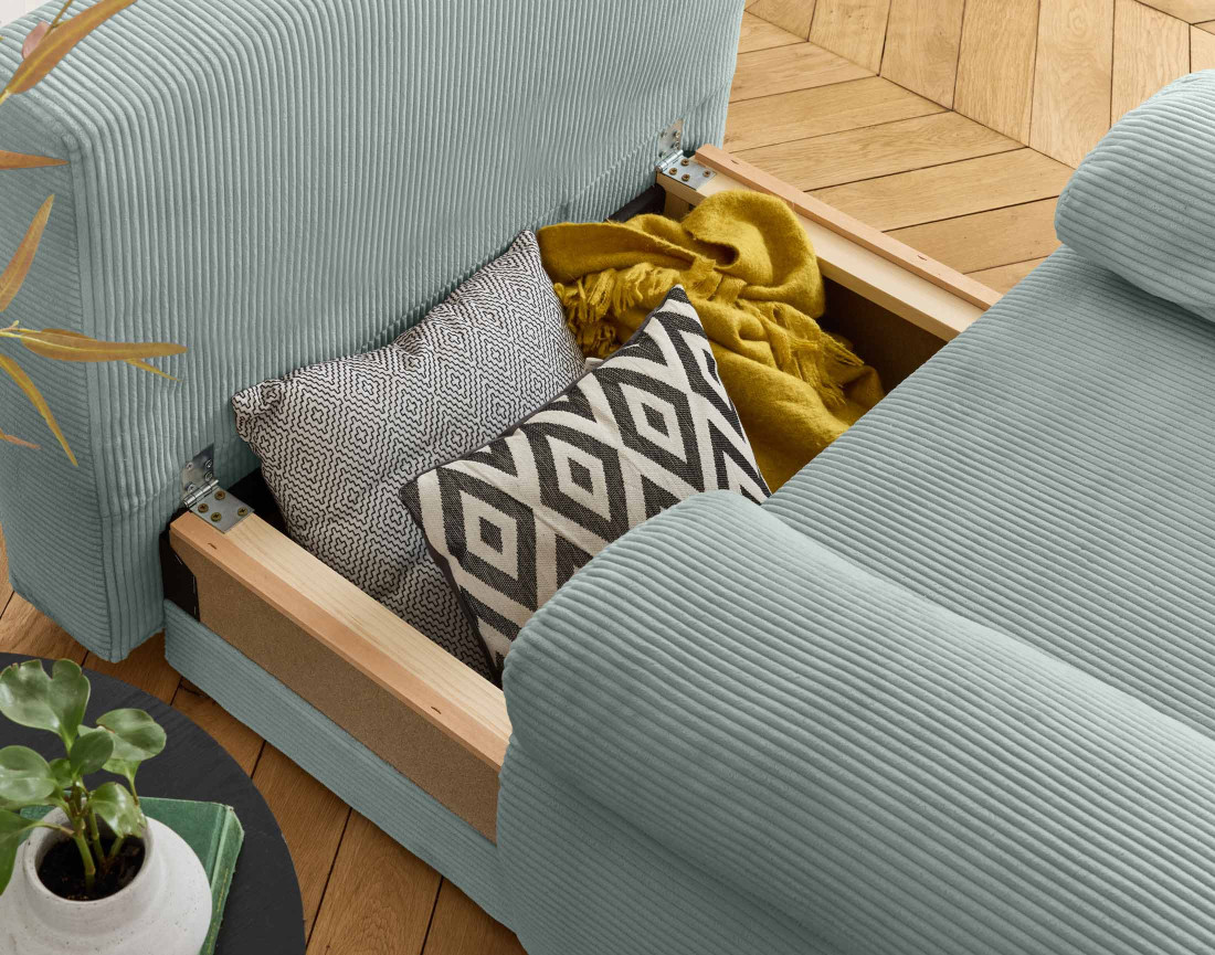 Fauteuil convertible avec coffre en velours côtelé Cristal