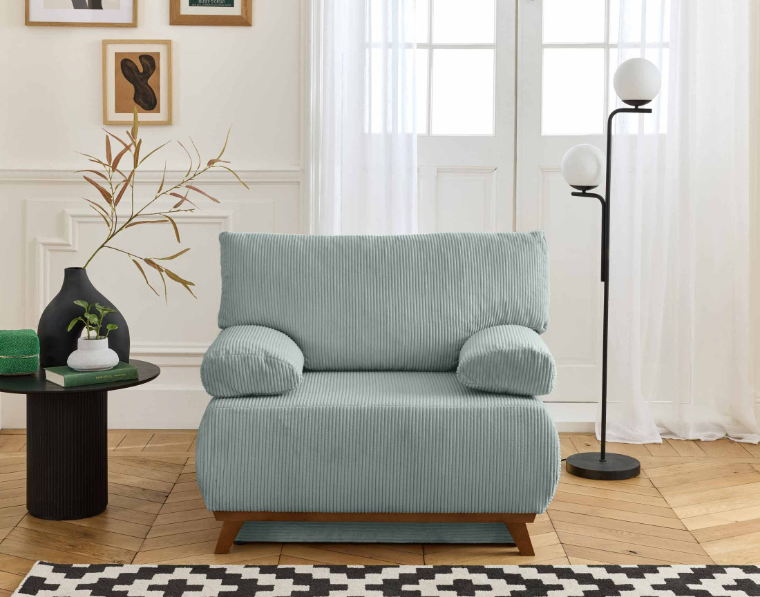 Fauteuil convertible avec coffre en velours côtelé Cristal