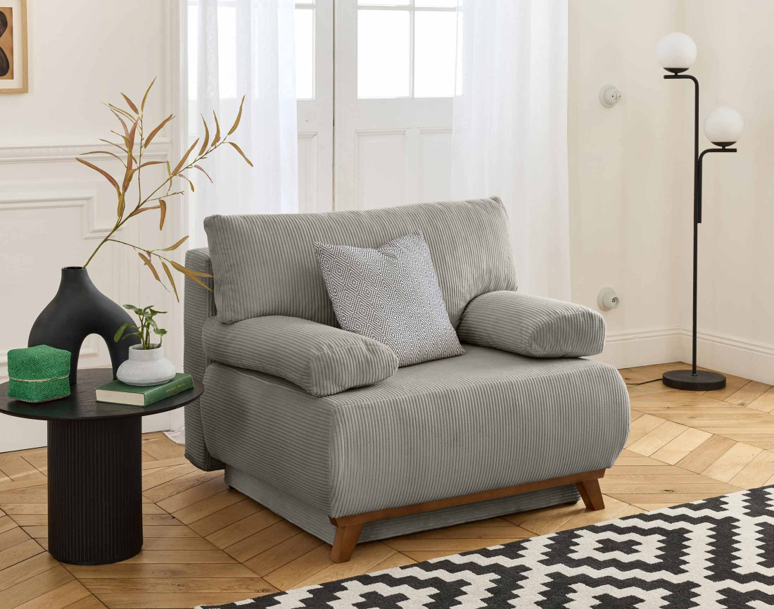 Fauteuil convertible avec coffre en velours côtelé Cristal