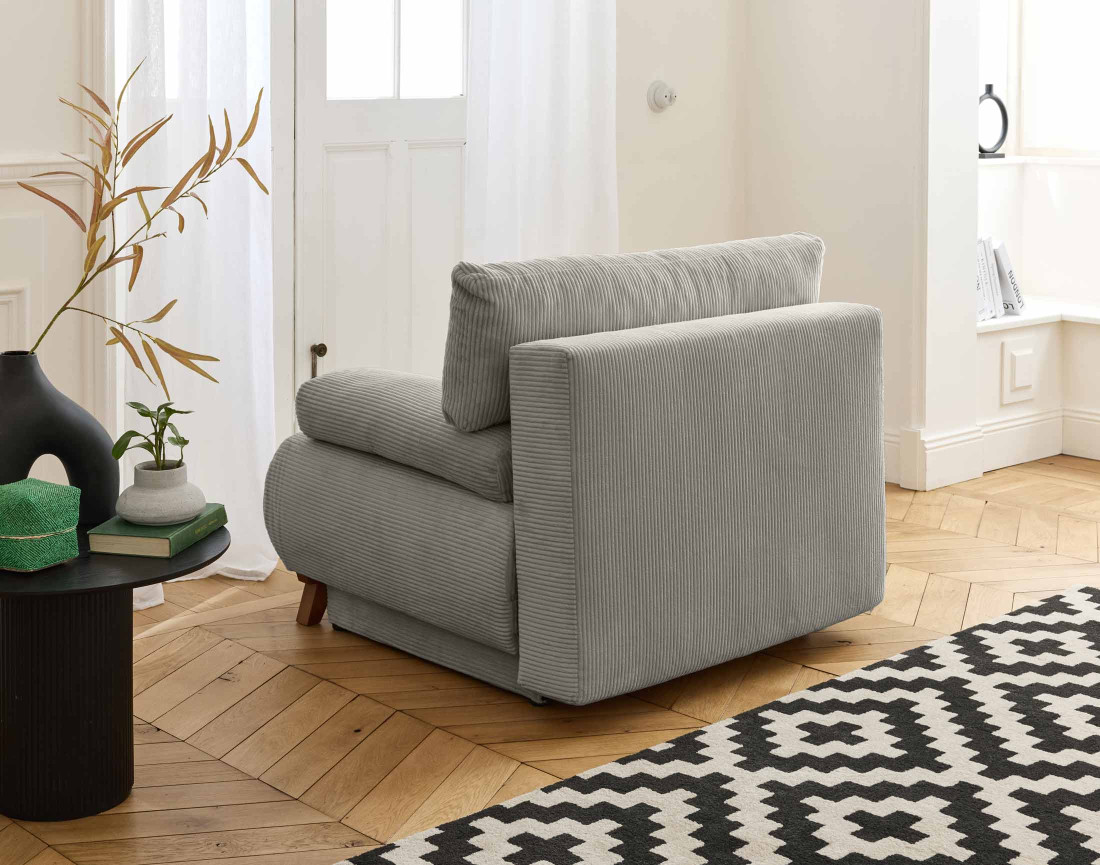 Fauteuil convertible avec coffre en velours côtelé Cristal