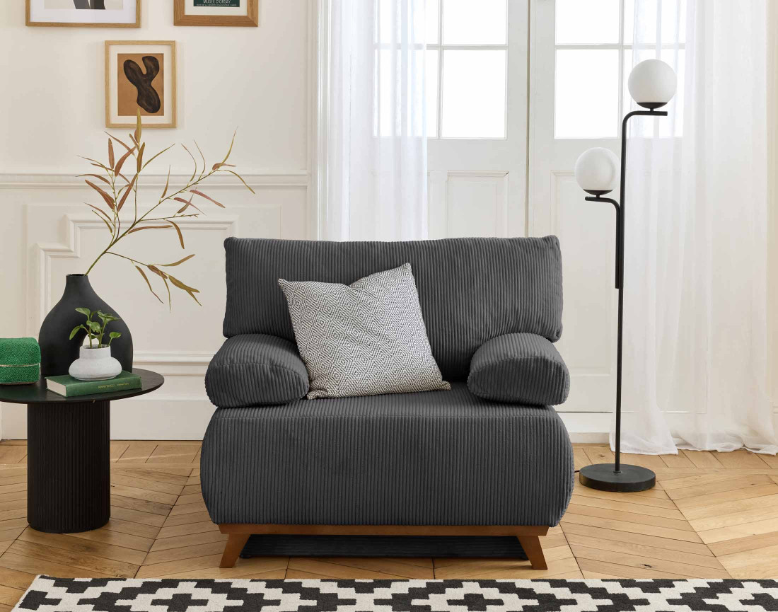 Fauteuil convertible avec coffre en velours côtelé Cristal