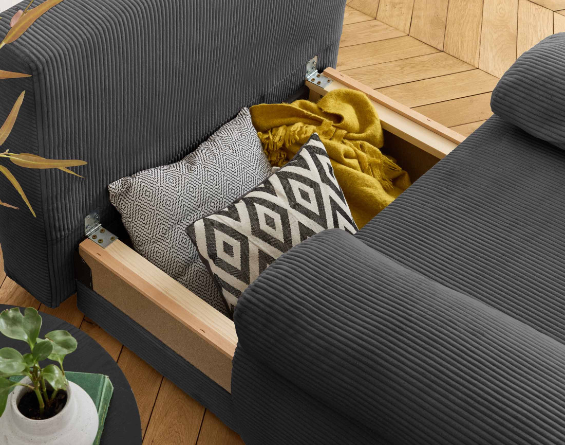 Fauteuil convertible avec coffre en velours côtelé Cristal