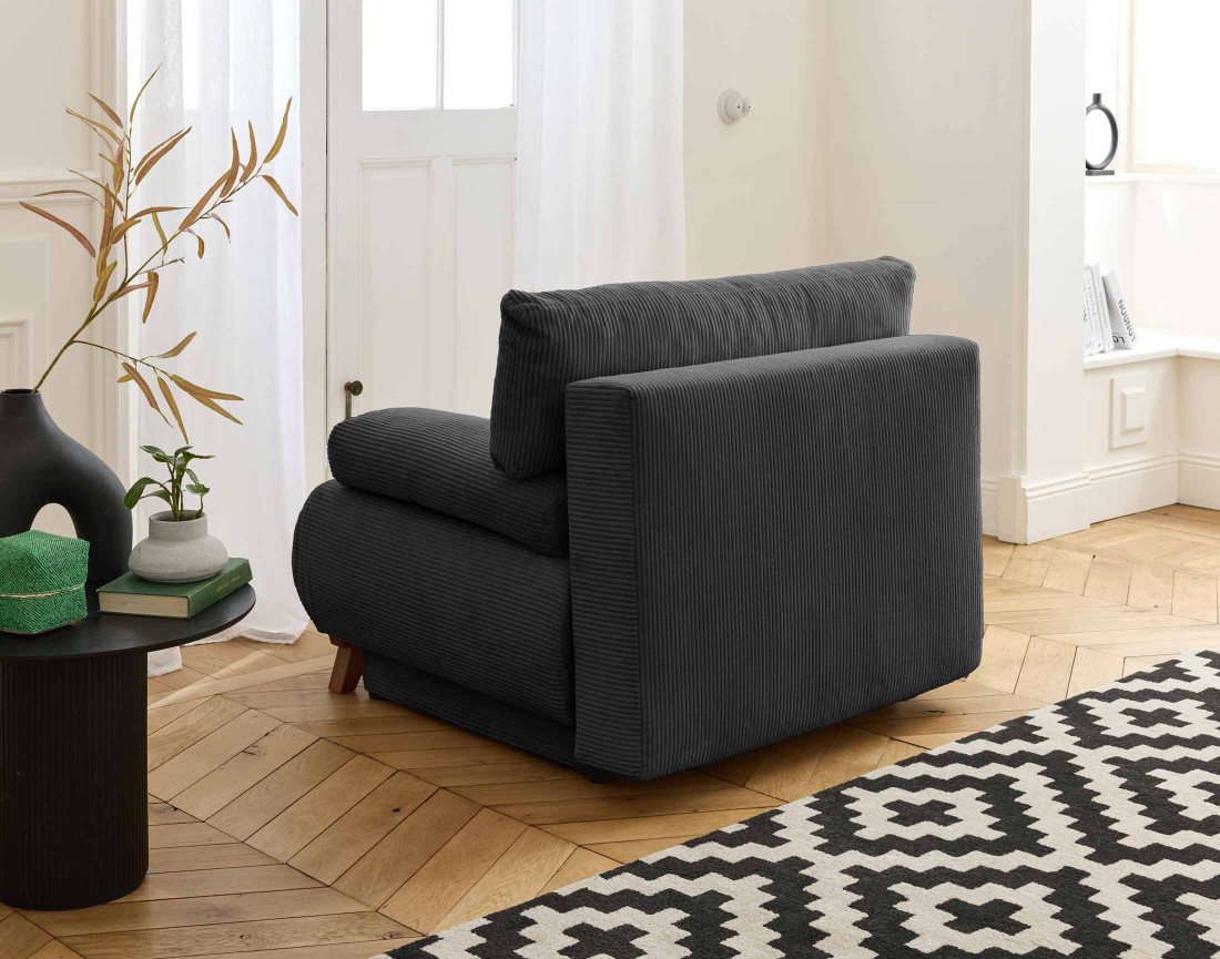 Fauteuil convertible avec coffre en velours côtelé Cristal