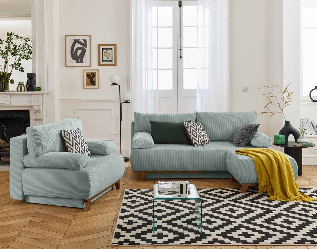 Pouf modulable 65 cm en velours côtelé Cristal