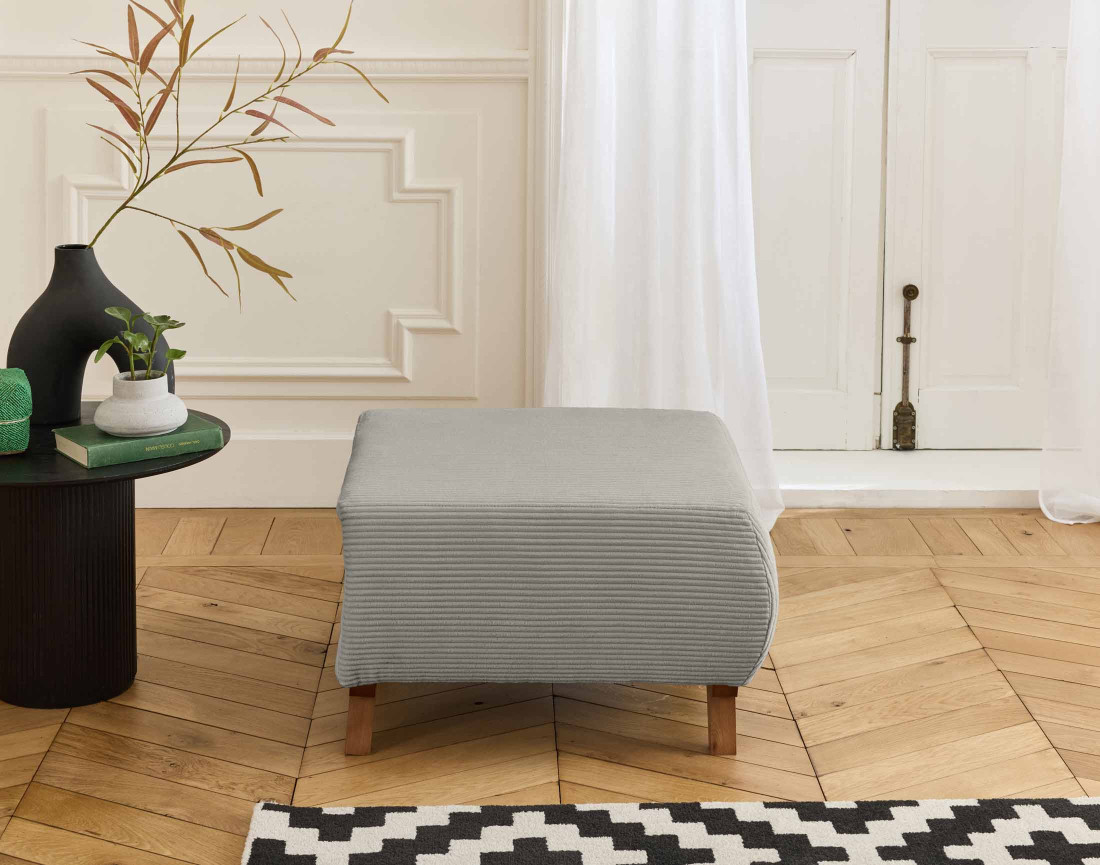 Pouf modulable 65 cm en velours côtelé Cristal