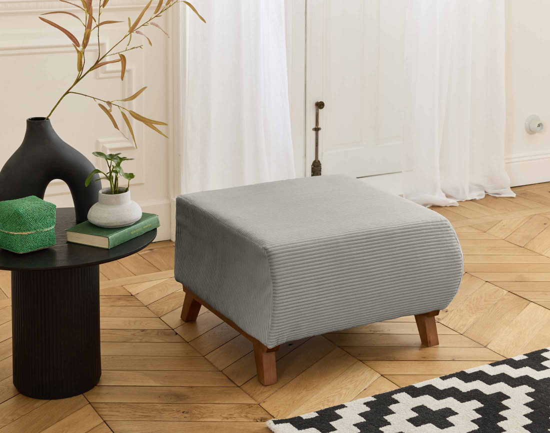 Pouf modulable 65 cm en velours côtelé Cristal