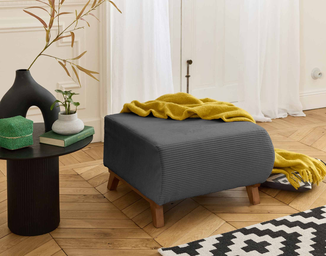 Pouf modulable 65 cm en velours côtelé Cristal