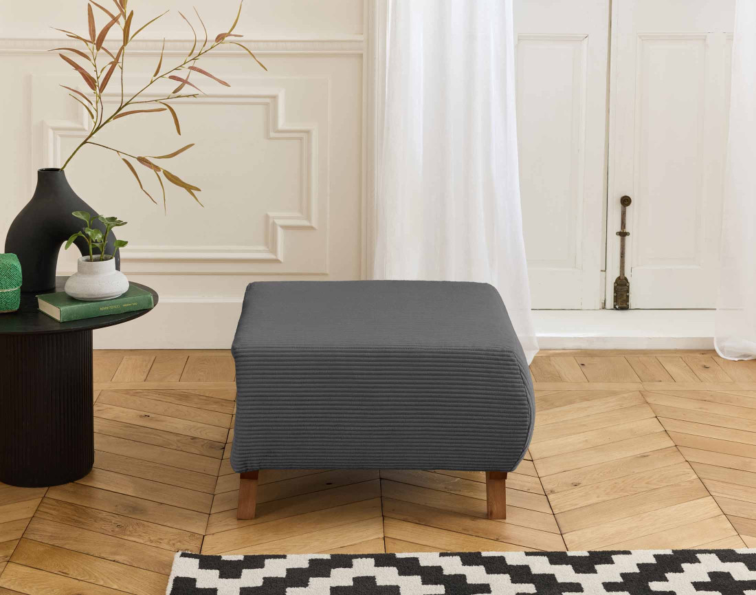 Pouf modulable 65 cm en velours côtelé Cristal