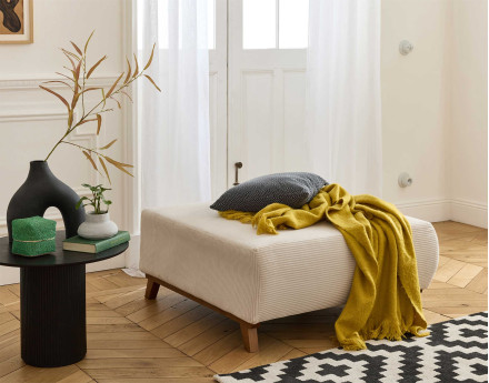 Pouf 95 cm en velours côtelé Cristal