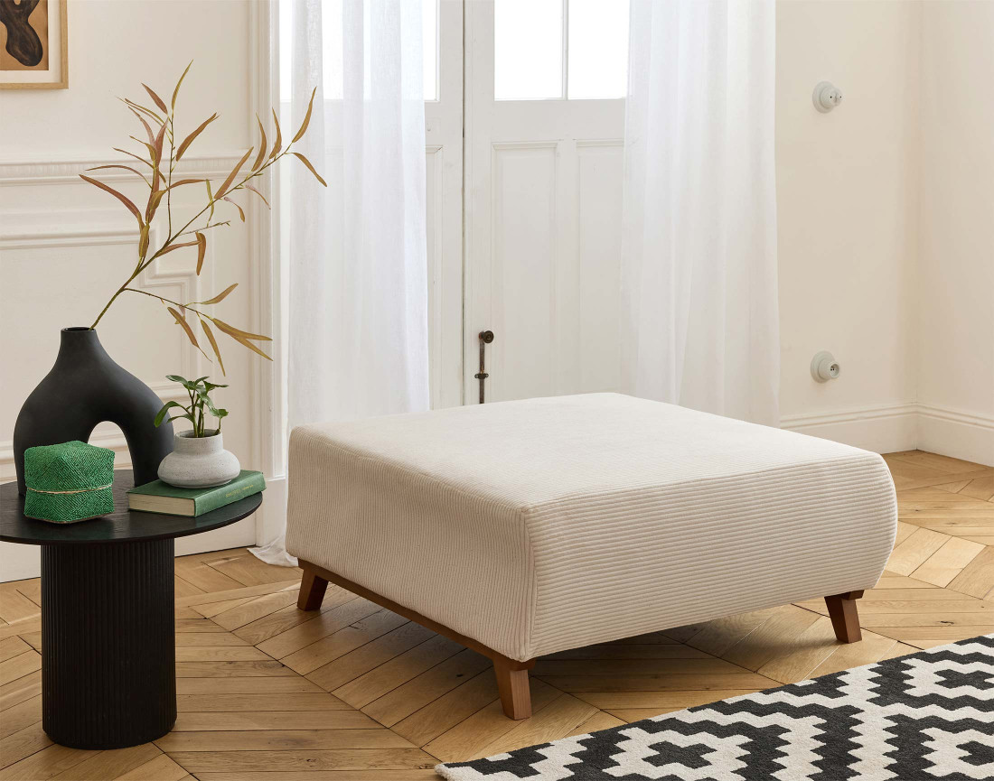 Pouf 95 cm en velours côtelé Cristal
