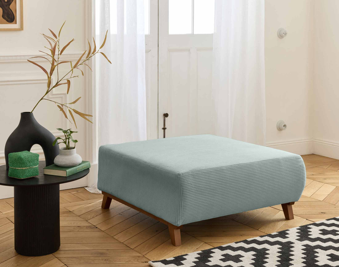 Pouf 95 cm en velours côtelé Cristal